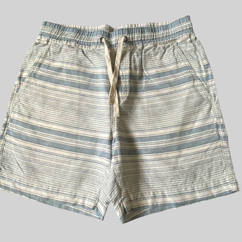 Lucky Brand Mens Blue White Linen Blend Casual Coastal Nautical Shorts- Sz-S